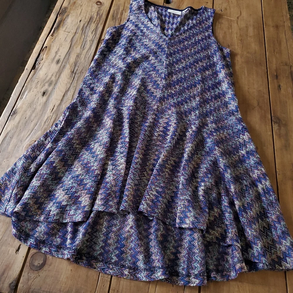 Anthropologie MAEVE Blue Motif Chevron Knit Dress Size Small